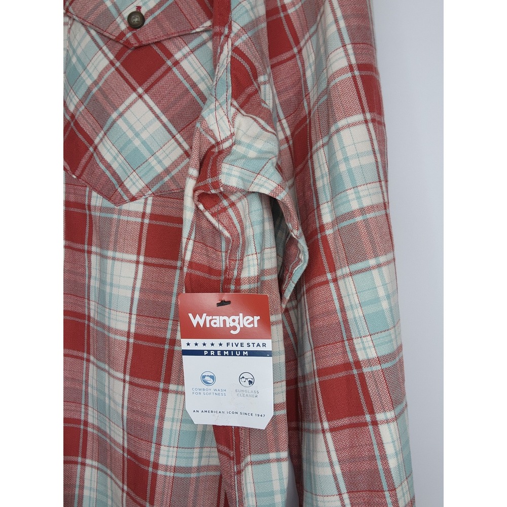 Wrangler Five Star Premium Mens XL Red Blue Plaid Western Button Down‎ Shirt NWT - Picture 4 of 6